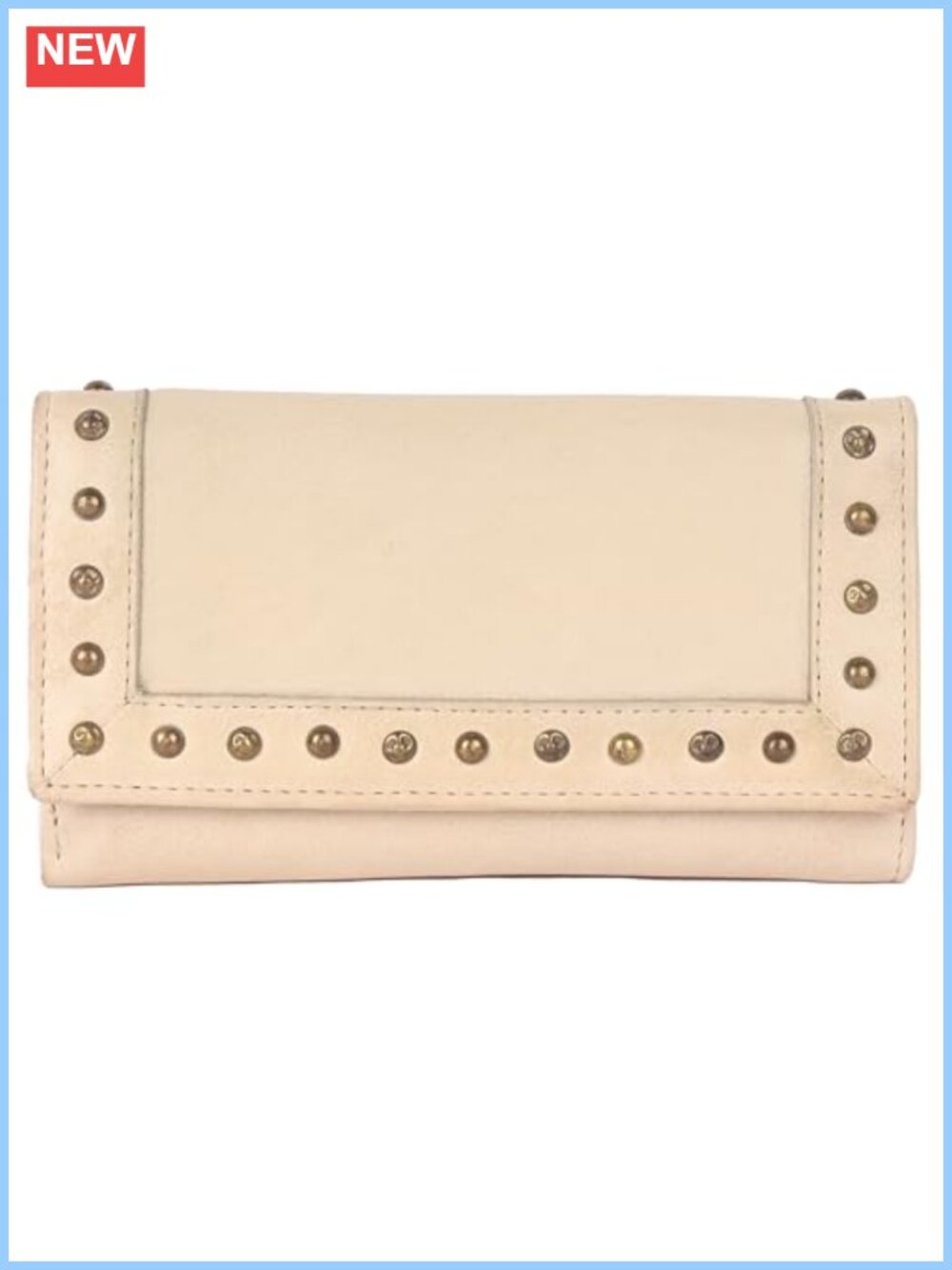Vintage Studded Trifold Wallet Genuine Leather YKK Zip Coin Pocket Card Slots